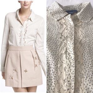Anthropologie Lil Mini Floral Lace Button Down